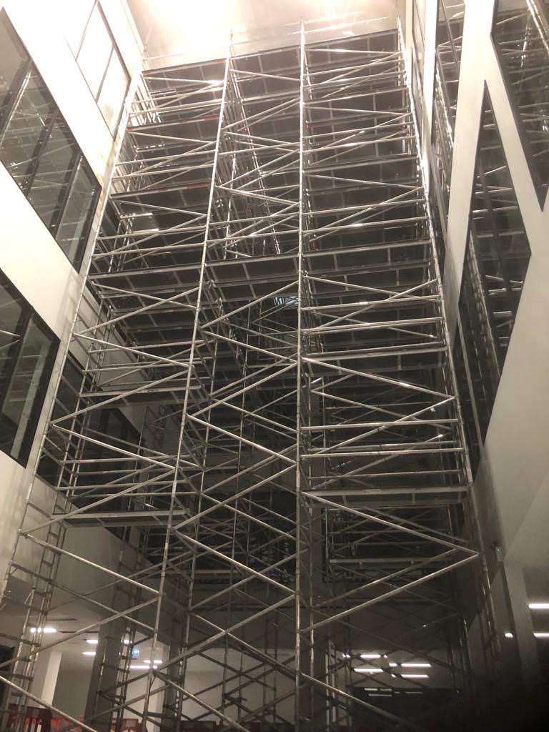 Large Deck Tower Scaffold with 10m, 12m, 14m & 16m working platform heights.